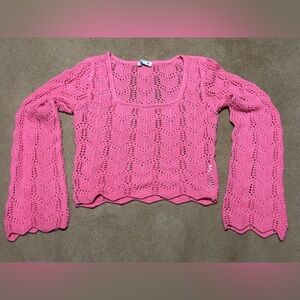 Hollister Pink Crochet Knit Bell Sleeve Sweater
